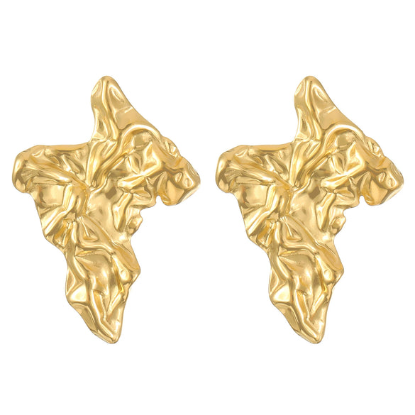Titanium Steel Geometric Irregular Square Concave Ear Studs With Hammer Pattern And Electroplating For Women