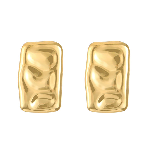 Titanium Steel Geometric Irregular Square Concave Ear Studs With Hammer Pattern And Electroplating For Women