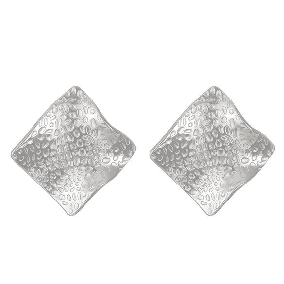 Titanium Steel Geometric Irregular Square Concave Ear Studs With Hammer Pattern And Electroplating For Women