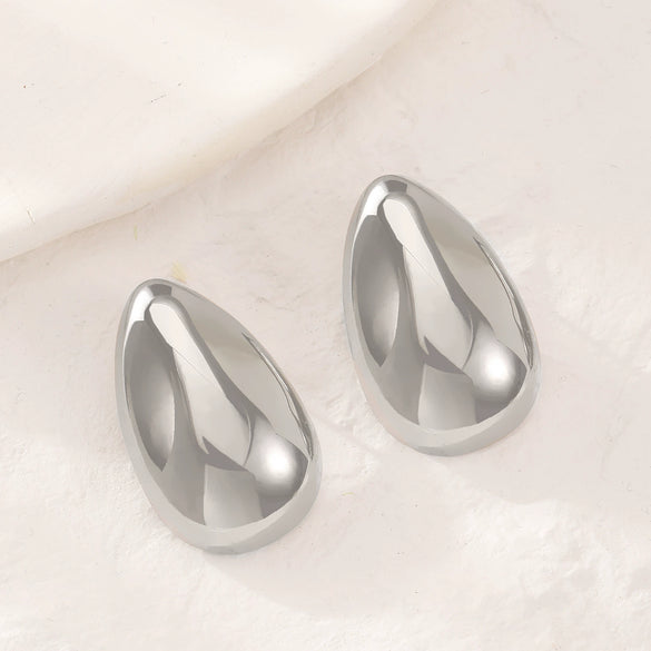 Titanium Steel Geometric Irregular Square Concave Ear Studs With Hammer Pattern And Electroplating For Women