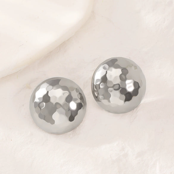 Titanium Steel Geometric Irregular Square Concave Ear Studs With Hammer Pattern And Electroplating For Women