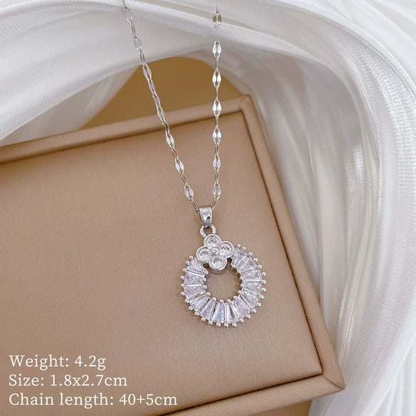Titanium Steel Geometric Jewelry Set With Microinlaid And Electroplating For Women