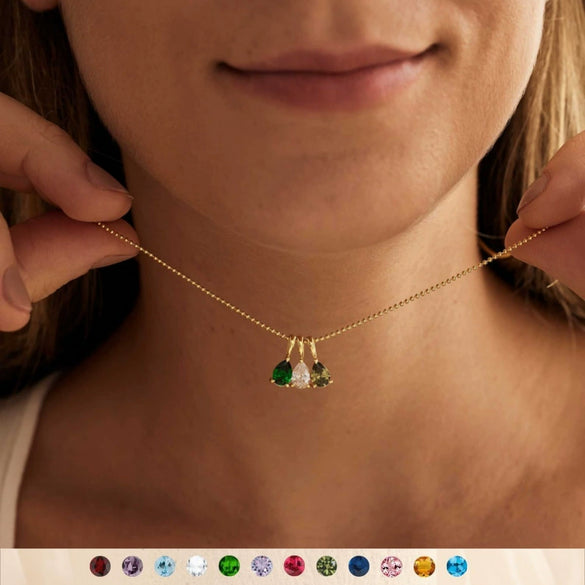 Titanium Steel Geometric 18K Gold Electroplated Birthstone Pendant Necklace With O Word Chain