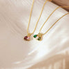 Titanium Steel Geometric 18K Gold Electroplated Birthstone Pendant Necklace With O Word Chain