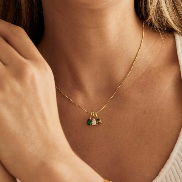 Titanium Steel Geometric 18K Gold Electroplated Birthstone Pendant Necklace With O Word Chain