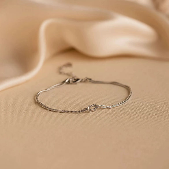 Titanium Steel Geometric Knot Chain Necklace And Herringbone Bracelet Handmade Electroplated For Women