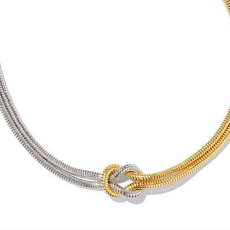 Titanium Steel Geometric Knot Chain Necklace And Herringbone Bracelet Handmade Electroplated For Women
