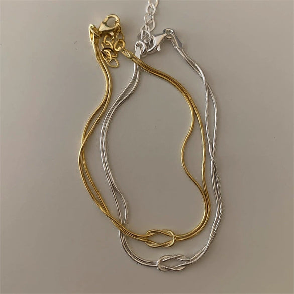 Titanium Steel Geometric Knot Chain Necklace And Herringbone Bracelet Handmade Electroplated For Women