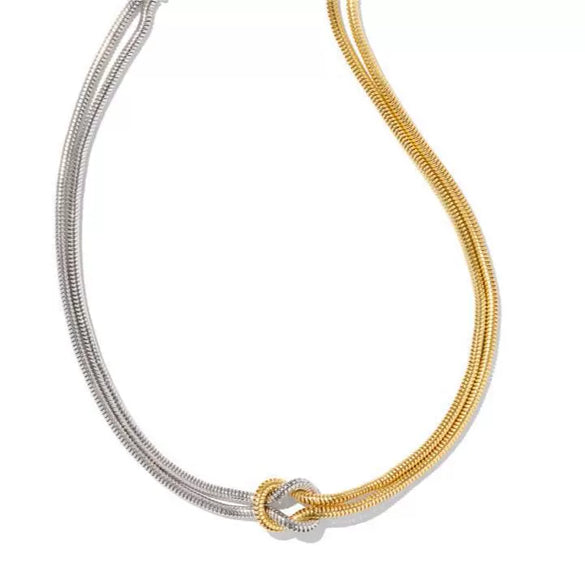 Titanium Steel Geometric Knot Chain Necklace And Herringbone Bracelet Handmade Electroplated For Women