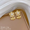 Titanium Steel Geometric Light Luxury Full Diamond Leaves Flower Earrings Necklace Set Electroplated