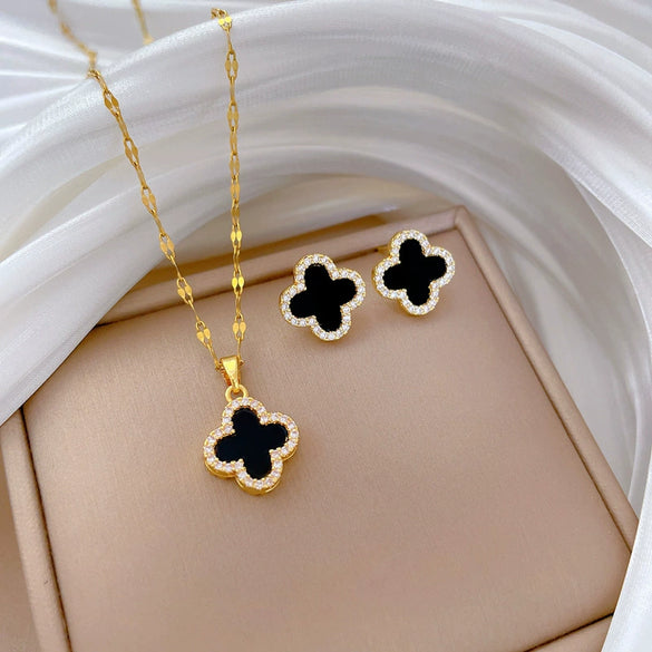 Titanium Steel Geometric Light Luxury Microinlaid Electroplating Women's Necklace Earrings Set