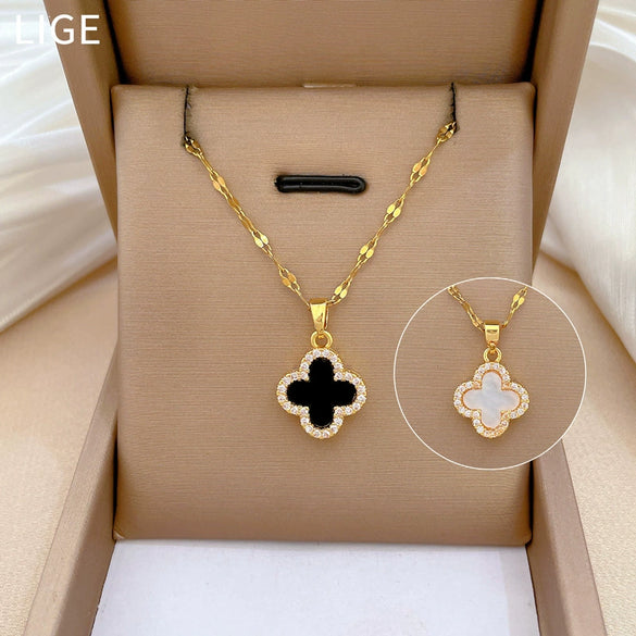 Titanium Steel Geometric Light Luxury Microinlaid Electroplating Women's Necklace Earrings Set