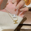 Titanium Steel Geometric Light Luxury Pendant Necklace For Women With Electroplating And Mixed Gemstone Setting