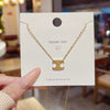 Titanium Steel Geometric Light Luxury Pendant Necklace For Women With Electroplating And Mixed Gemstone Setting