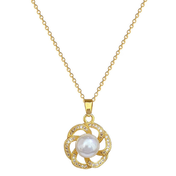 Titanium Steel Geometric Light Luxury Rotating Pearl Earrings Necklace Set With Electroplating