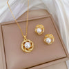 Titanium Steel Geometric Light Luxury Rotating Pearl Earrings Necklace Set With Electroplating