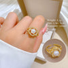 Titanium Steel Geometric Light Luxury Rotating Pearl Earrings Necklace Set With Electroplating