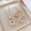 Titanium Steel Geometric Light Luxury Women's Necklace And Earrings Set With Microinlaid And Electroplating