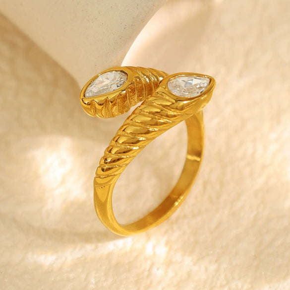 316L Stainless Steel Geometric Light Luxury Women's Ring With Zircon And Pearl Electroplated Jewelry