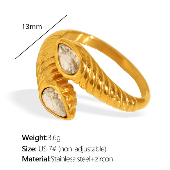 316L Stainless Steel Geometric Light Luxury Women's Ring With Zircon And Pearl Electroplated Jewelry