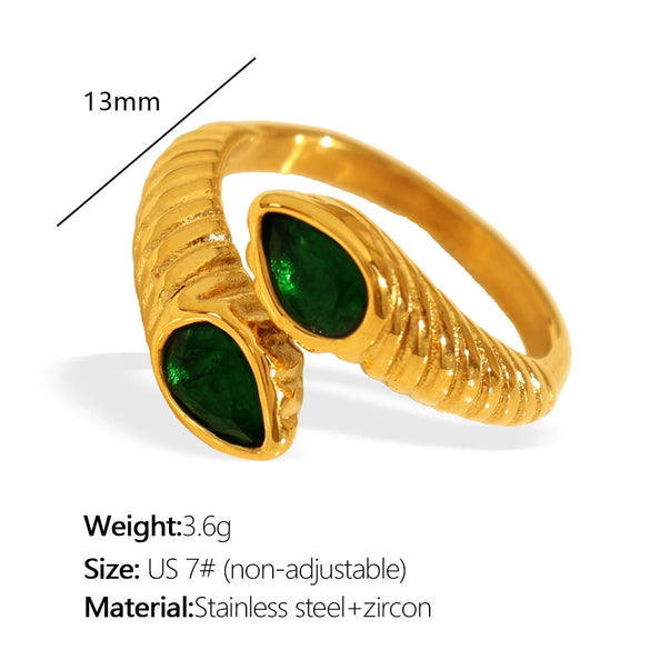 316L Stainless Steel Geometric Light Luxury Women's Ring With Zircon And Pearl Electroplated Jewelry