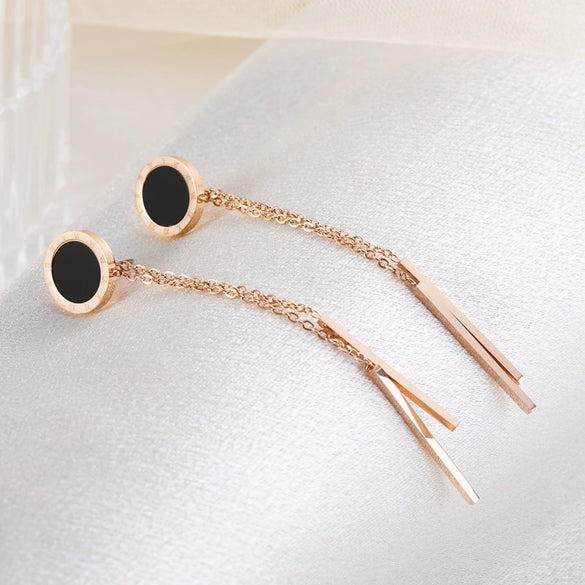 Titanium Steel Geometric Long Tassel Twoleaf Clover Allmatch Women's Earrings