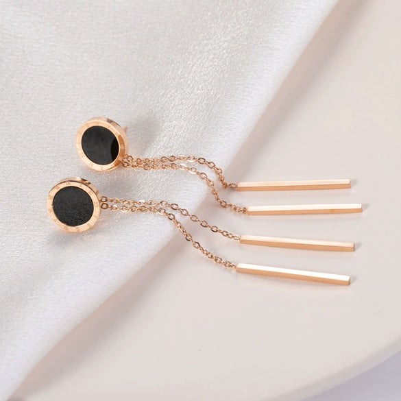 Titanium Steel Geometric Long Tassel Twoleaf Clover Allmatch Women's Earrings