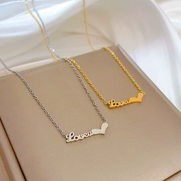 Titanium Steel Geometric Love Letter Minimalistic Electroplated Necklace For Unisex