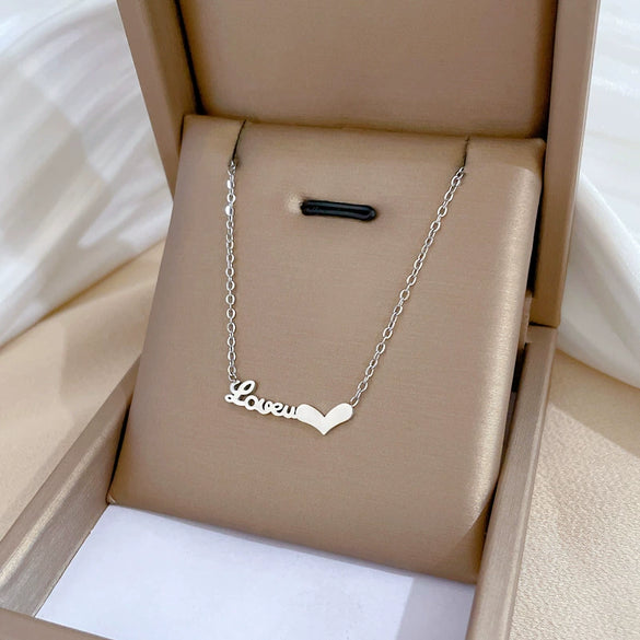 Titanium Steel Geometric Love Letter Minimalistic Electroplated Necklace For Unisex