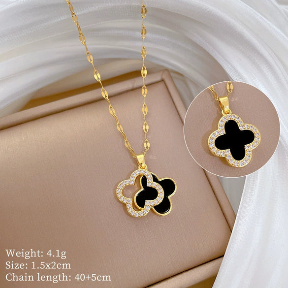 Titanium Steel Geometric Lucky Grass Jewelry Set With Electroplating For Women Minimalist Style