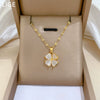 Titanium Steel Geometric Lucky Grass Microinlaid Real Gold Zircon Necklace Cartoon Style