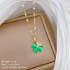 Titanium Steel Geometric Lucky Grass Microinlaid Real Gold Zircon Necklace Cartoon Style