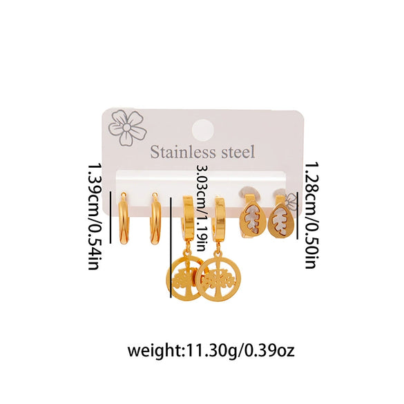 Titanium Steel Geometric Lucky Tree Earrings Set For Women With Electroplating Design Simple Style