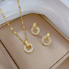 Titanium Steel Geometric Microinlaid Light Luxury Women's Ring Necklace Earrings Set With Electroplating