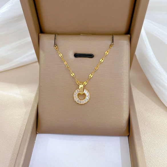 Titanium Steel Geometric Microinlaid Light Luxury Women's Ring Necklace Earrings Set With Electroplating