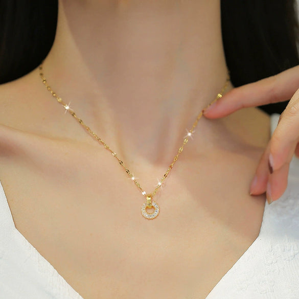 Titanium Steel Geometric Microinlaid Light Luxury Women's Ring Necklace Earrings Set With Electroplating
