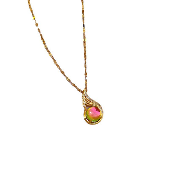 Titanium Steel Geometric Microinlaid Real Gold Diamond Women's Necklace