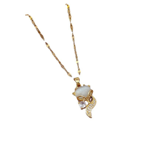 Titanium Steel Geometric Microinlaid Real Gold Fox Opal Women's Necklace With Diamond Design