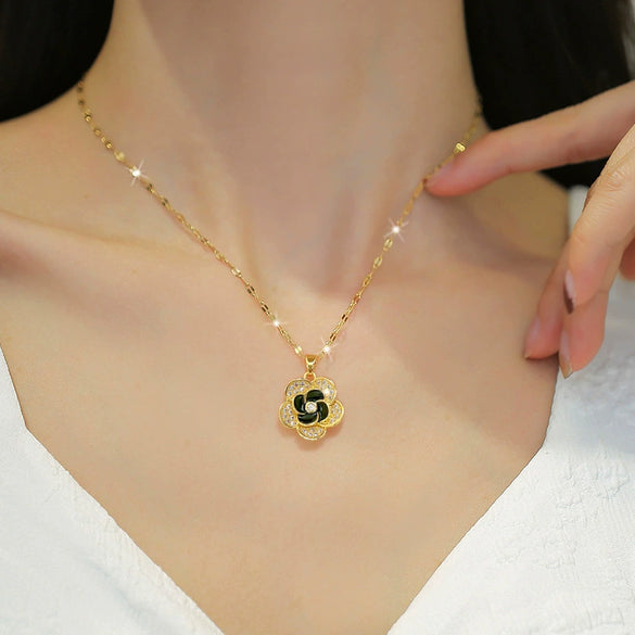 Titanium Steel Geometric Microinlaid Women's Necklace Earrings Set With Electroplating