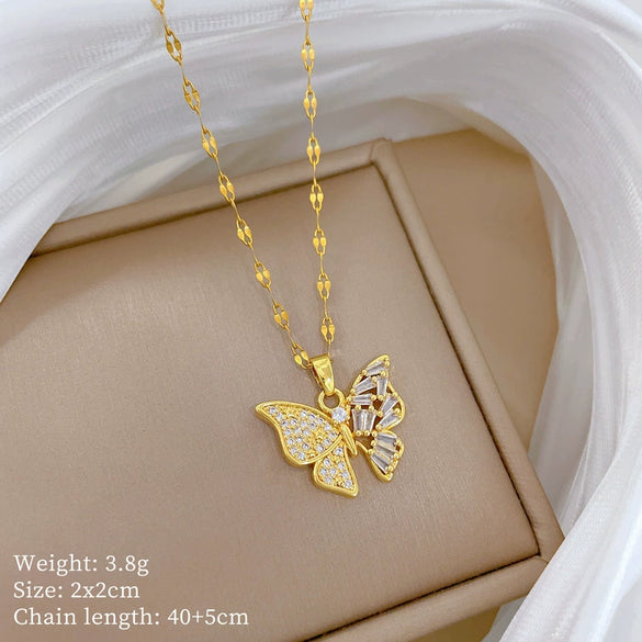Titanium Steel Geometric Microinlaid Women's Necklace Earrings Set With Electroplating