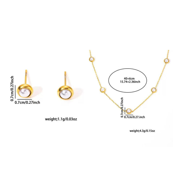Titanium Steel Geometric Minimalist O Chain Pearl Necklace And Bracelet Jewelry With Electroplating For Women