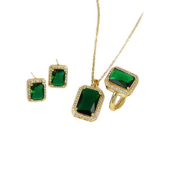 Titanium Steel Geometric Mixed Gemstone Pendant Jewelry Set With O Word Chain Electroplating Light Luxury Style