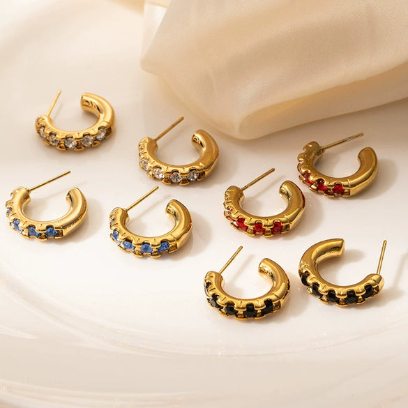 Titanium Steel Geometric Multicolor Zircon Earrings With 18K Gold Plated Electroplating Light Luxury Style Unisex