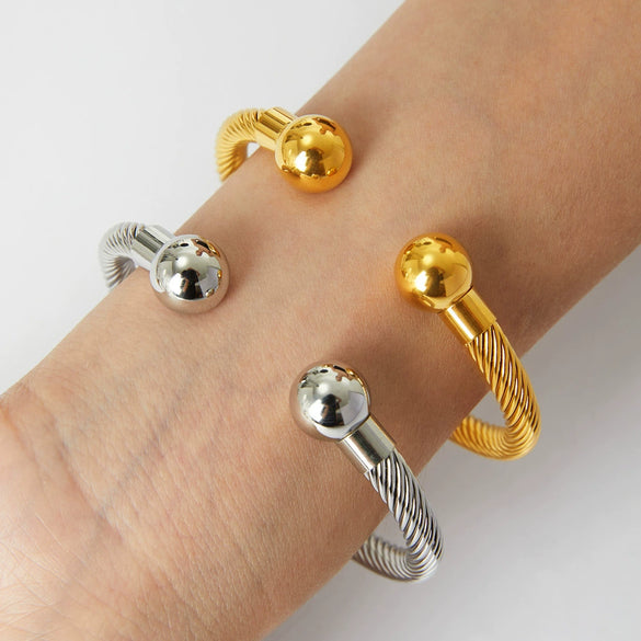 316L Stainless Steel Geometric Multilayer Line Twist Open Bracelet With Electroplating And French Retro Style