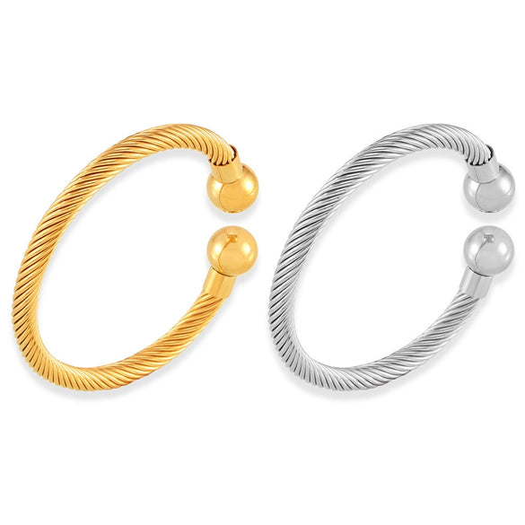 316L Stainless Steel Geometric Multilayer Line Twist Open Bracelet With Electroplating And French Retro Style