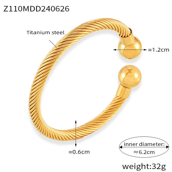316L Stainless Steel Geometric Multilayer Line Twist Open Bracelet With Electroplating And French Retro Style