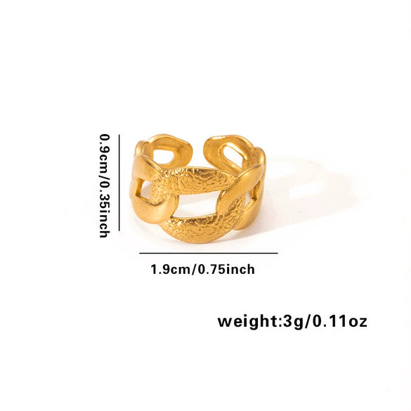 Titanium Steel Geometric Multilayer Ring With Heart Shape Flower Leaves Letters Numbers Text Pattern 18K Gold Plated Open Adjustable Style