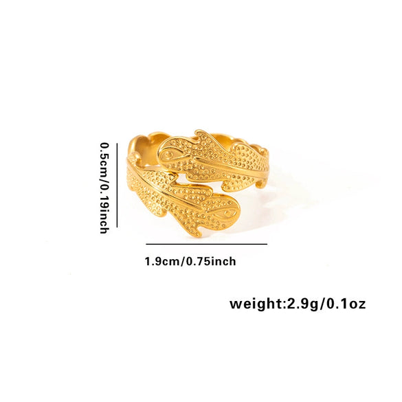 Titanium Steel Geometric Multilayer Ring With Heart Shape Flower Leaves Letters Numbers Text Pattern 18K Gold Plated Open Adjustable Style