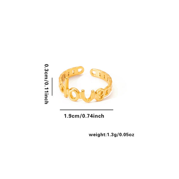 Titanium Steel Geometric Multilayer Ring With Heart Shape Flower Leaves Letters Numbers Text Pattern 18K Gold Plated Open Adjustable Style
