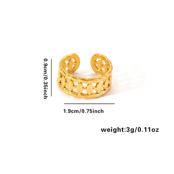 Titanium Steel Geometric Multilayer Ring With Heart Shape Flower Leaves Letters Numbers Text Pattern 18K Gold Plated Open Adjustable Style